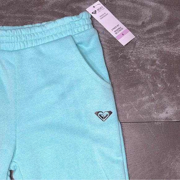 Roxy Teal Blue Silver Sweat Shirt Pull On Bell Pants Set Pullover Girls 6 NWT - Picture 3 of 8